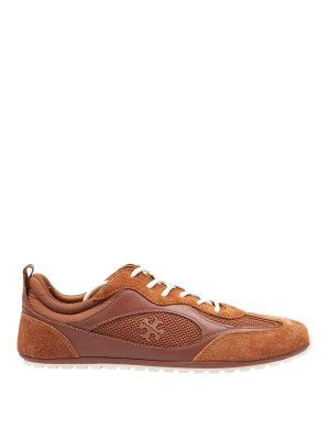 TORY BURCH: trainers - Field Sneaker In Suede And Mesh Cognac Color
