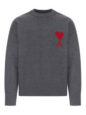 AMI PARIS: Strickpullover mit Rundhalsausschnitt - Rundhalspullover - Grau