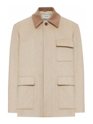 LARDINI: short coats - Wool Jacket With Contrasting Collar