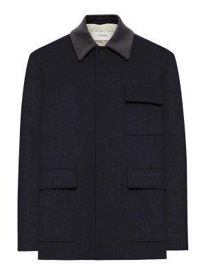 LARDINI: short coats - Wool Jacket With Contrasting Collar