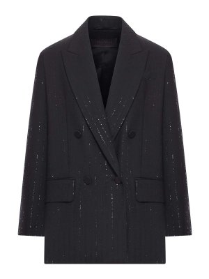 Max Mara: blazers - Double-Breasted Wool And Sequin Blazer