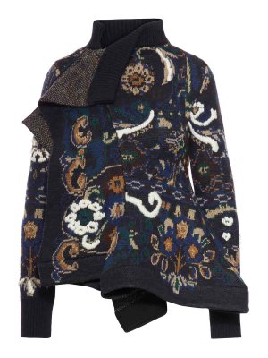 Sacai: maglia collo rotondo - Maglione in lana jacquard