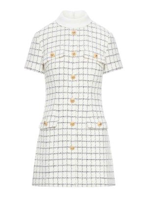 Self Portrait: short dresses - Checked Boucle Mini Dress
