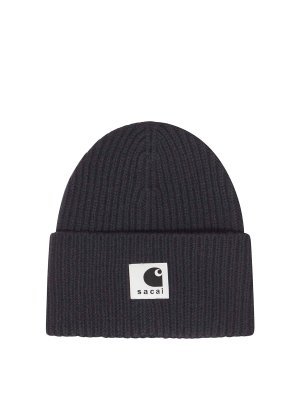 Sacai: cappelli - Cappello lavorato a maglia di lana