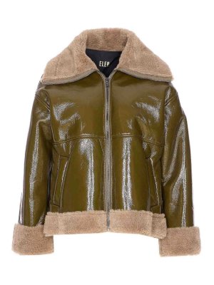 ELEH: Manteaux en cuir - Manteau En Cuir - Vert