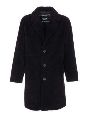 HERNO: short coats - Black Coat With Frontal Buttons Closure