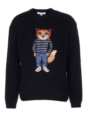 MAISON KITSUNÉ: crew necks - Black Dressed Fox Sweater
