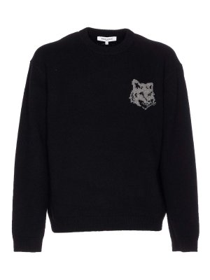 MAISON KITSUNÉ: crew necks - Black Fox Head Intarsia Sweater