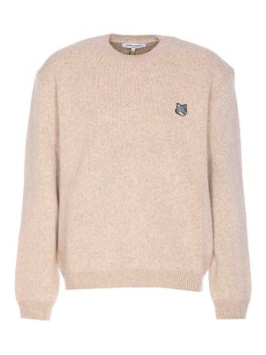 MAISON KITSUNÉ: Strickpullover mit Rundhalsausschnitt - Rundhalspullover - Beige