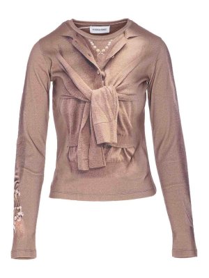 MARINE SERRE: Strickpullover mit Rundhalsausschnitt - Rundhalspullover - Beige