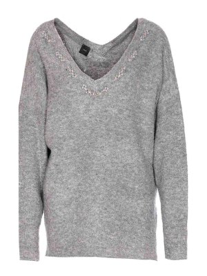 Pinko: crew necks - Wool Blend Sweater With Jewel Embroidery