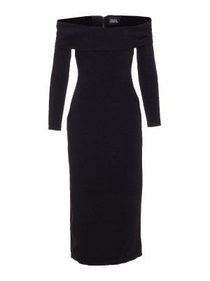 SOLACE LONDON: knee length dresses - Black Yuni Midi Dress
