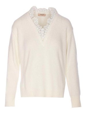 TWINSET: crew necks - Angora Blend Sweater With Lace