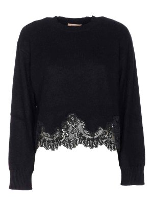 TWINSET: Strickpullover mit Rundhalsausschnitt - Rundhalspullover - Schwarz