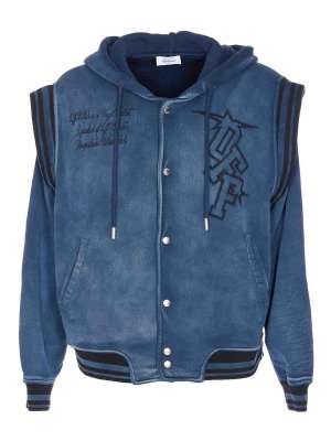 OFF-WHITE: Sweatshirts & Sweaters - Blue Arrow Fleece Varsity Hoodie