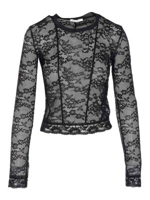PATRIZIA PEPE: crew necks - Lace Long Sleeves T-Shirt
