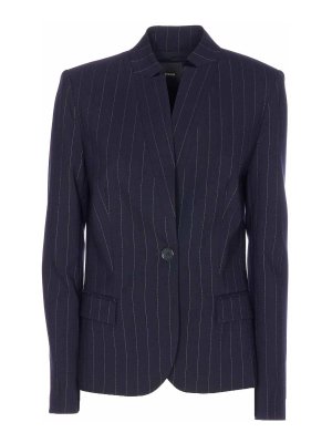 Pinko: blazers - Blue Kebab Jacket With Frontal Button Closure
