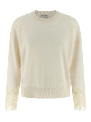 BRUNELLO CUCINELLI: Strickpullover mit Rundhalsausschnitt - Rundhalspullover - Weiß