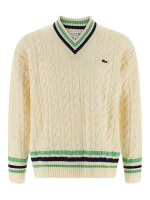 LACOSTE: crew necks - Braided Wool Sweater