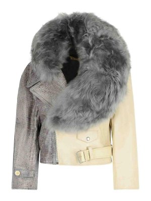 Marni: Lederjacken - Lederjacke - Grau