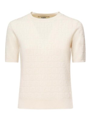 FENDI: crew necks - Cotton And Viscose Ff Jacquard Sweater