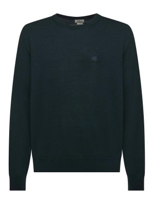 ETRO: crew necks - Wool Sweater With Embroidered Monogram