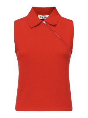 MIU MIU: polo shirts - Sleeveless Cashmere Polo