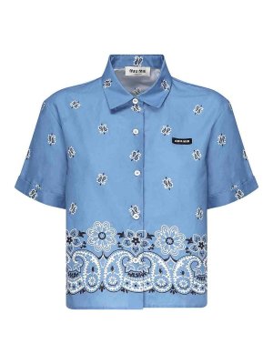 MIU MIU: shirts - Slub Poplin Shirt With Print