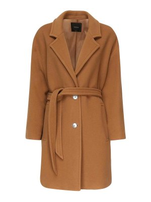Pinko: knee length coats - Single-Breasted Wool Blend Coat