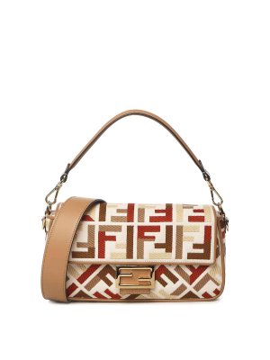 FENDI: cross body bags - Ff Jacquard Canvas Baguette Bag