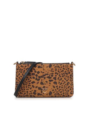 Pinko: cross body bags - Small Leopard Suede Crossbody Bag