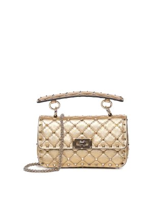 VALENTINO GARAVANI: clutches - Rockstud Spike Bag In Laminated Nappa Leather
