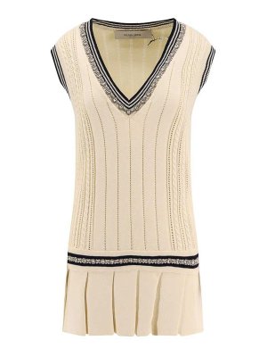 GOLDEN GOOSE: knee length dresses - Organic Cotton Dress With Crystal Decoration