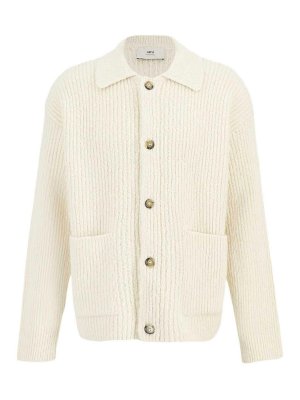 AMI PARIS: cardigans - Ribbed wool and cotton cardigan
