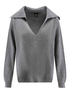 Hugo Boss: Suéteres con cuello pico - Suéter Cuello Redondo - Gris