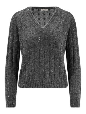 BRUNELLO CUCINELLI: Suéteres con cuello pico - Suéter Cuello Redondo - Gris Oscuro