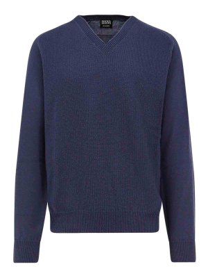 ZEGNA: Strickpullover mit Rundhalsausschnitt - Rundhalspullover - Blau