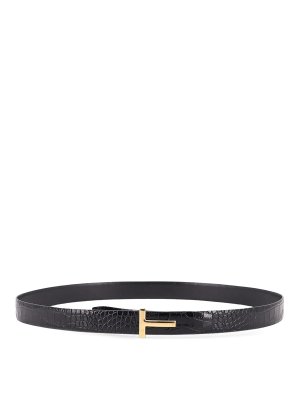 TOM FORD: belts - Reversible Leather Belt With Croco Print