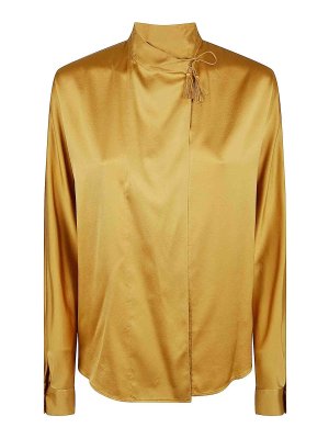 FORTE FORTE: shirts - Heavy Stretch Silk Satin Kimono Shirt