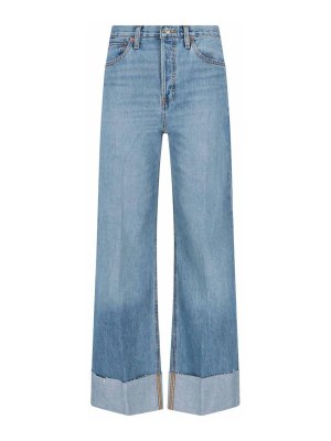 RE/DONE: Jeans à jambe droite - Jean Droit - Bleu