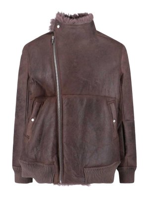 RICK OWENS: leather jacket - Lambskin and Shearling Jacket