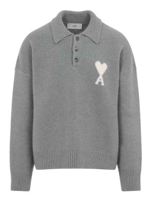 AMI PARIS: polo shirts - Ami De Coeur Wool Polo Shirt