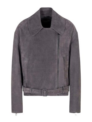 EMPORIO ARMANI: Vestes en cuir - Blouson En Cuir - Gris