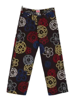 KENZO: casual trousers - Embroidered Cotton Trousers
