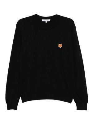 MAISON KITSUNÉ: Strickpullover mit Rundhalsausschnitt - Rundhalspullover - Schwarz