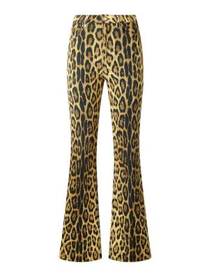 ROBERTO CAVALLI: flared jeans - Denim Jeans With Jaguar Skin Print