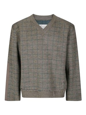 Maison Margiela: v necks - V-Neck Knitted Military Green