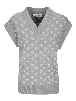 MARINE SERRE: maglieria gilet - Gilet con scollo a V in maglia jacquard Moon