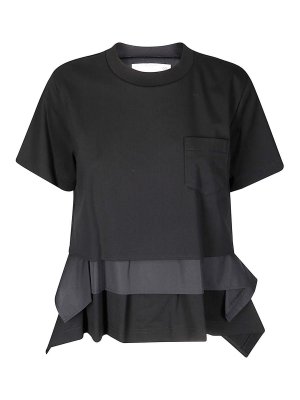 Sacai: t-shirts - Poplin X Cotton Jersey T-Shirt