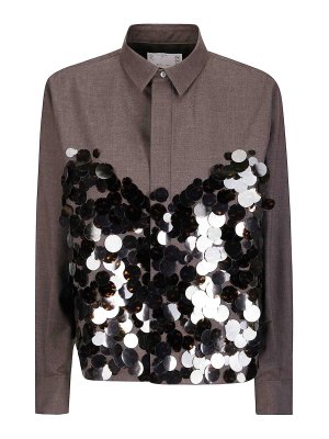 Sacai: shirts - Suiting X Sequin Embroidery Shirt